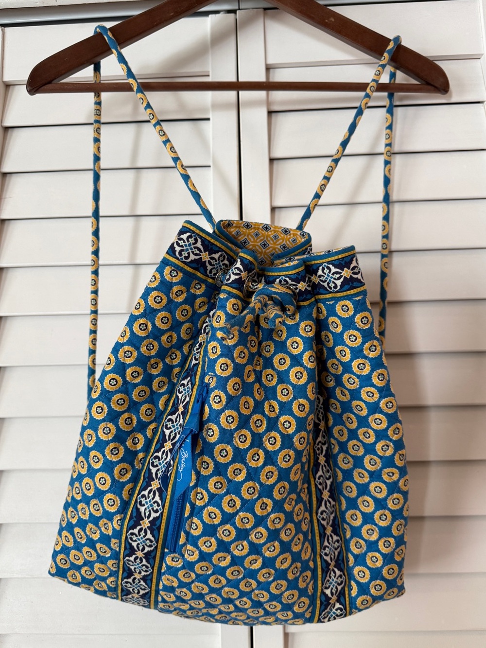 Vera Bradley Reviera Blue Vintage Drawstring Backpack Style Bag USA Made